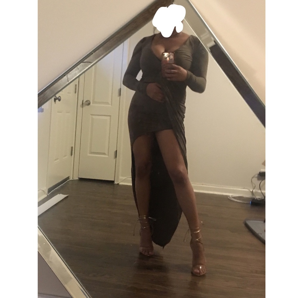 Long Sleeve Low V-Neck Dress